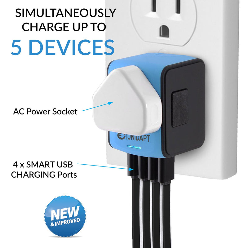 [Australia - AusPower] - Unidapt Universal Travel Adapter, International Outlet Adaptor, Fast 2,4A 4-USB Worldwide European Power Charger, AC Wall Plug Adapters – All in One for Europe US USA UK EU AUS & Asia Blue 