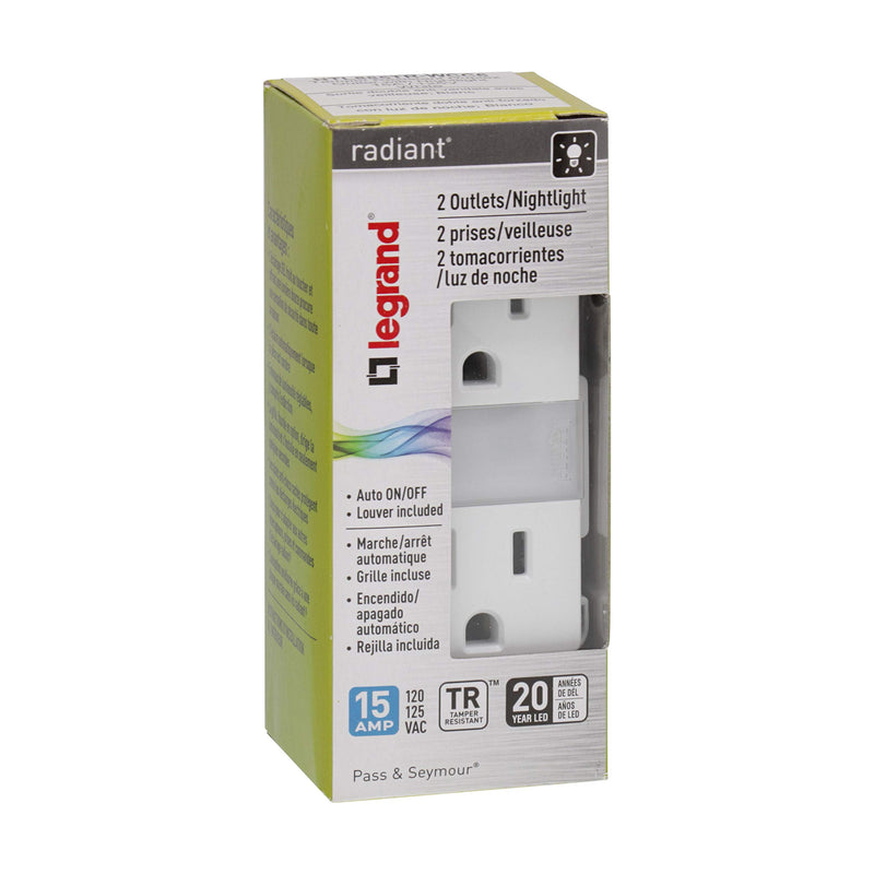 [Australia - AusPower] - Legrand radiant Adjustable LED Night Light Outlet, Nightlight Electrical Outlets, Tamper Resistant, Safe for Kids, White, NTL885TRWCC6 1.6W x 2.75H 
