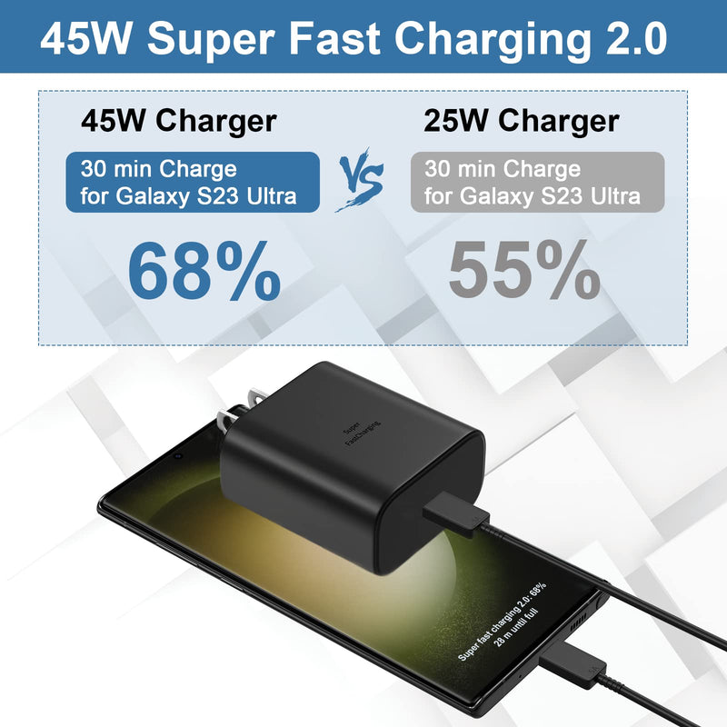 [Australia - AusPower] - 45W USB-C Samsung Super Fast Charger 12 FT Type C Charger Fast Charging Cable for Samsung Galaxy S23 Ultra/S23/S23+/S22/S22 Ultra/S22+/Note 10/Note 20/S20/S21/S10, Galaxy Tab S7/S8, PPS Charger,2-Pack 