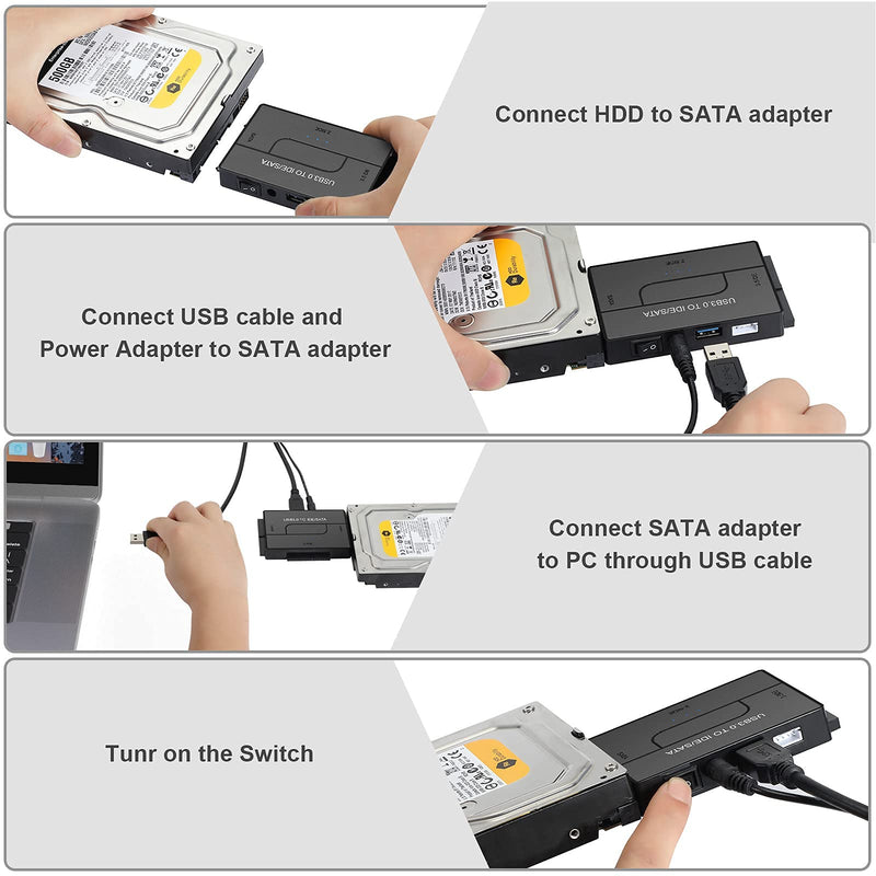 [Australia - AusPower] - USB 3.0 to SATA IDE Hard Drive Reader, YINNCEEN External Hard Drive Converter Universal Hard Drive Adapter Kit for 2.5/3.5 HDD/SSD Hard Drive Disk, Include 12V/2A Power Adapter BlackTwo 