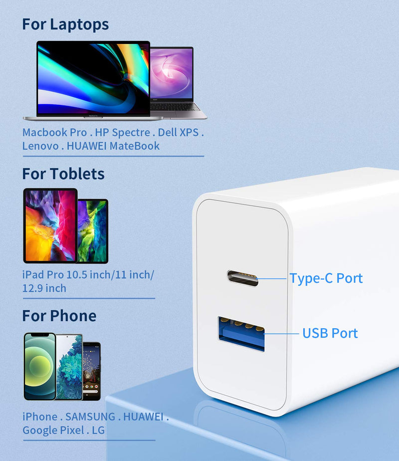 [Australia - AusPower] - PD QC3.0 Fast Wall Charger USB C/A Power Adapter Type Compatible with iPhone 12/mini/Pro/Max/11/SE/Xs/XR/X/8 for Pro Air 2020 Duo Samsung Galaxy S20/S10 Dual Port Charging 18w 20W 