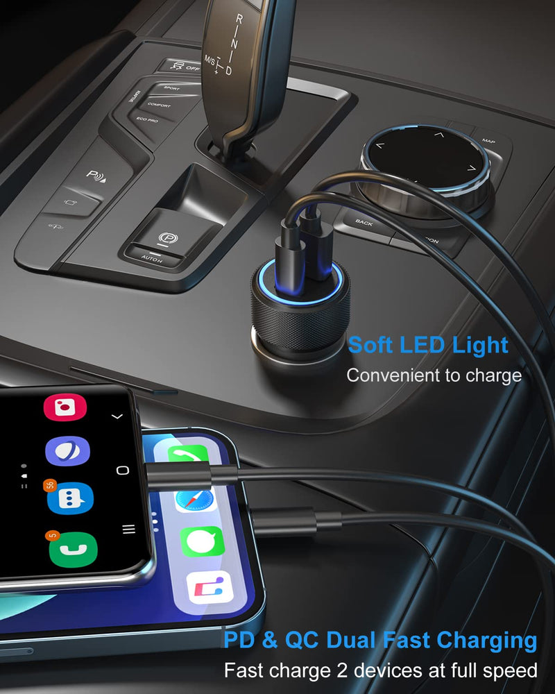 [Australia - AusPower] - [4 Pack] USB C Car Charger, OKRAY 36W Fast Charging Car Charger Adapter, PD20W+QC3.0 Dual Port USB Cigarette Lighter Car Adapter Compatible iPhone 13/12/11/ iPad, Galaxy S22/21, Wireless Car Charger 
