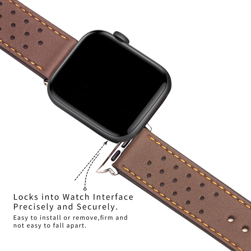 [Australia - AusPower] - Tuaeja Genuine Leather Band Compatible with Apple Watch Bands 38mm 40mm 41mm Men Women Replacement Strap for iWatch SE & Series 7/6/5/4/3/2/1 Fashion Breathable Wristbands (Retro Brown) Retro Brown 41MM/40MM/38MM 