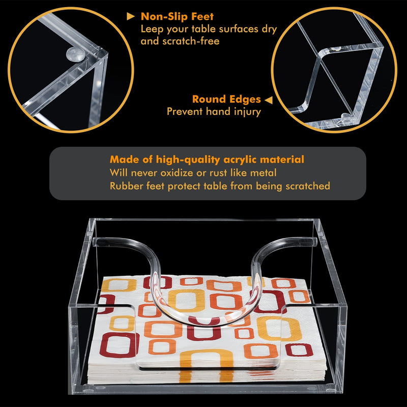 [Australia - AusPower] - Kamehame Napkin Holder Clear Acrylic Lunch Napkin Dispenser Square Beverage Cocktail Napkin Caddy Craft Acrylic Napkin Tray for Dining Table Kitchen Counter Restaurant Buffet Bathroom Vanity(7"x7") 7"x7" Napkin Holder 