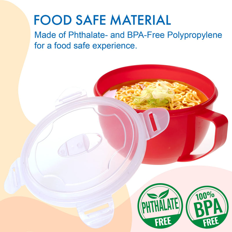 [Australia - AusPower] - Microwave Bowl with Lid, Microwave Soup Bowl with Lid, Noodle Bowl for Ramen, Soup, Beverages, 30.43 Ounces, Red 