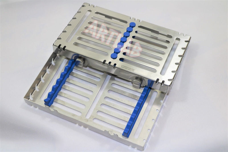 [Australia - AusPower] - Detachable Dental Autoclave Sterilization Cassettes Racks Box for 7 Instruments Blue CYNAMED 