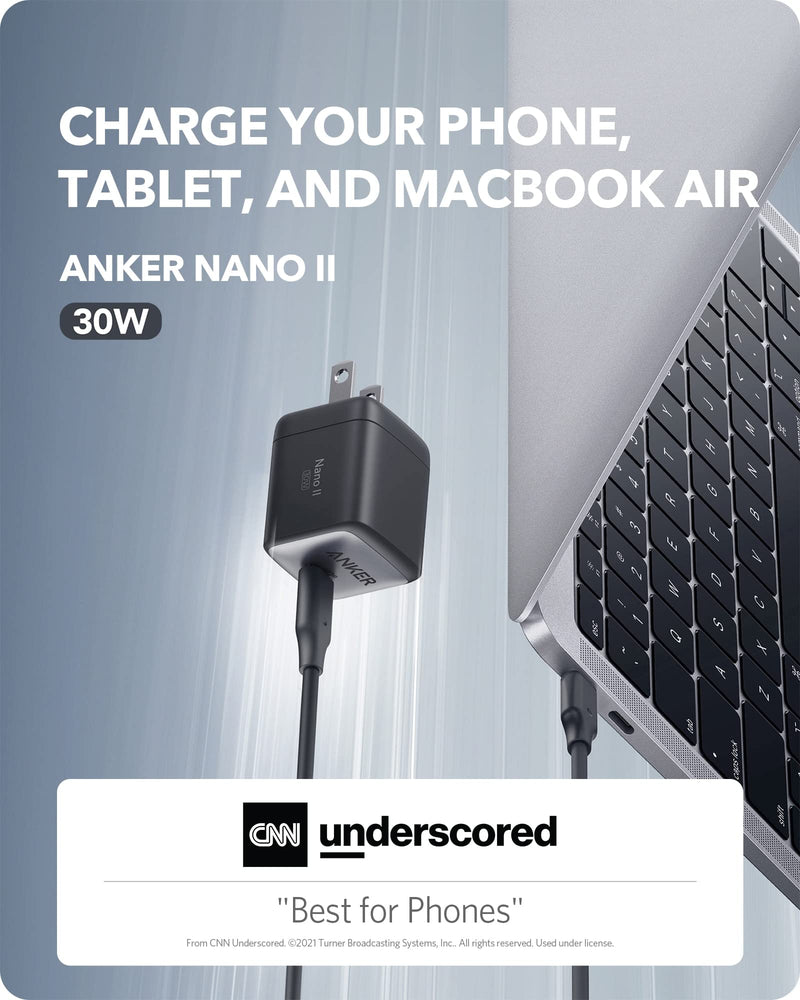 [Australia - AusPower] - USB C Charger, Anker Nano II 30W Fast Charger Adapter, GaN II Compact Charger (Not Foldable) for MacBook Air/iPhone 13/13 Mini/ 13 Pro/ 13 Pro Max/ 12, Galaxy S21, Note 20, iPad Pro, Pixel, and More 
