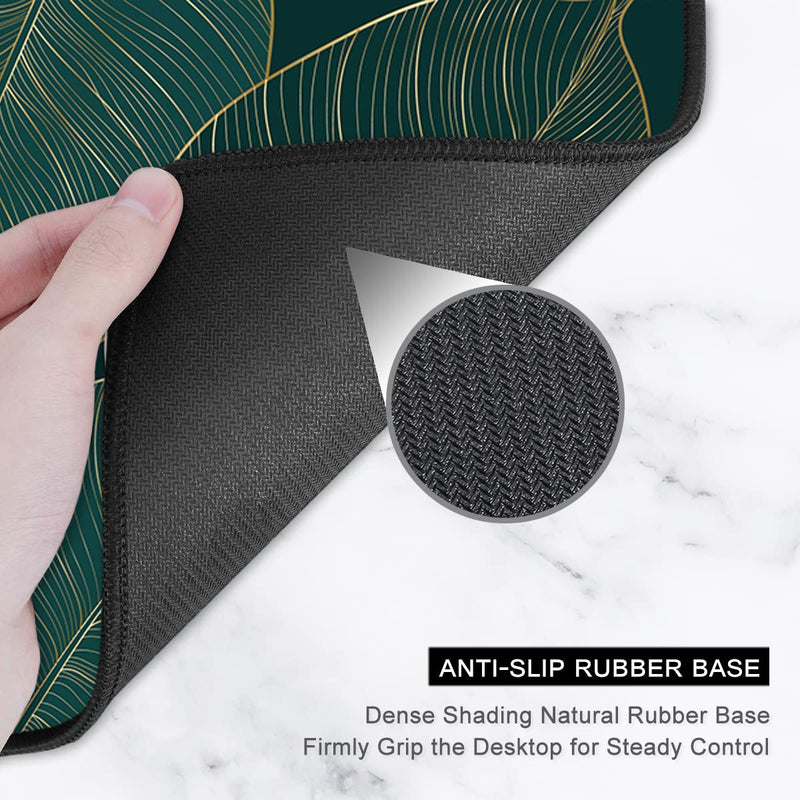 [Australia - AusPower] - Auhoahsil Desk Pad, XL Extended Large Gaming Mouse Pad 31.5 x 11.8 Inch, Waterproof Mousepad with Stitched Edge, Non-Slip Computer Keyboard Laptop Mat for Women Men Office Work, Teal Tropical Leaves 