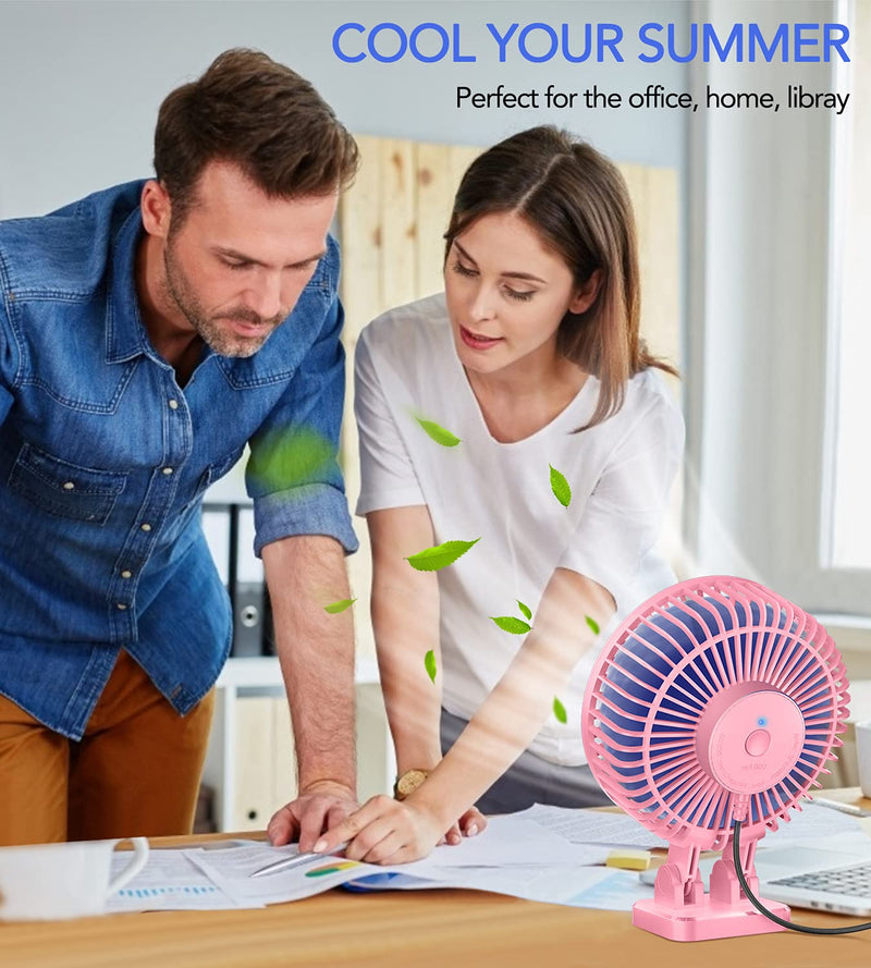 [Australia - AusPower] - JZCreater USB Desk Fan, 5INCH Mini Fan, 3 Speeds Adjustable Desktop Table Cooling Fan in Single Button , Rotation Strong Wind, Quiet Personal Mini Fan for Home Desktop Office Travel,（Pink Blue) Pink Blue 