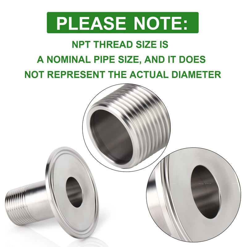 [Australia - AusPower] - TAISHER 2PCS 1.5" Tri Clamp to 1" NPT Male Stainless Steel Sanitary Fitting Home Brew Connector (Ferrule OD 50.5mm) 1 Inch 