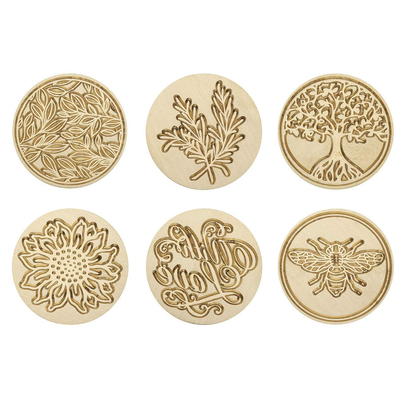 [Australia - AusPower] - Wax Seal Stamp Set,Yoption 6 Pieces Plant Series Sealing Wax Stamp Heads + 1 Wooden Hilt, Vintage Seal Wax Stamp Kit with Gift Box (Sunflower+Tree of Life+Bee+with Love+Rosemary+Leaves) Botanical Set 