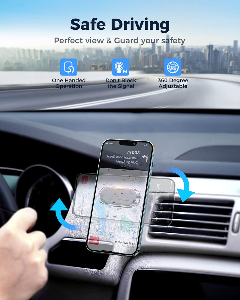 [Australia - AusPower] - Magnetic Phone Mount for Car【Upgrade 8X Magnets】 Strong Magnet Universal Car Mount, Dashboard 360° Rotation for iPhone 13 12 Pro XR XS Plus Samsung Galaxy Note S21/S21+ & All Phone & Mini Tablets Silver 