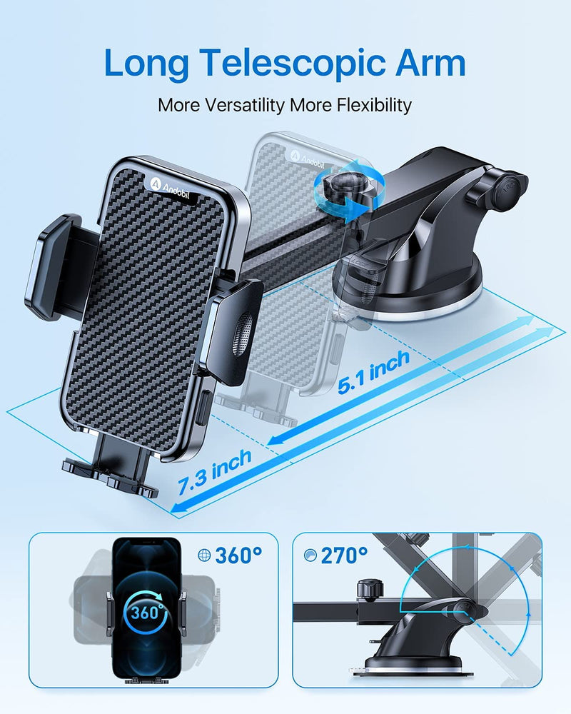 [Australia - AusPower] - andobil (2022 Upgraded) Phone Mount for Car Windshield [Strongest Suction Power & Stick Firmly] Ultra Stable Car Phone Holder, Easy Clamp Hands-Free Compatible with iPhone 13 12 Android Samsung S22 