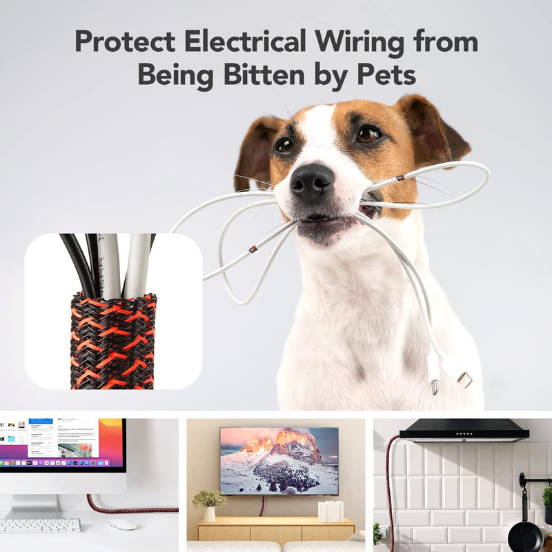 [Australia - AusPower] - AGPTEK Cable Sleeve Cover, 10ft - 1.2 inch Cord Management Wire Organizer Under Desk, Home Office Computer Wire Cover Hider Cord Protector, Protect Pet Cat from Chewing, BlackRed 10ft - 1.2'' 
