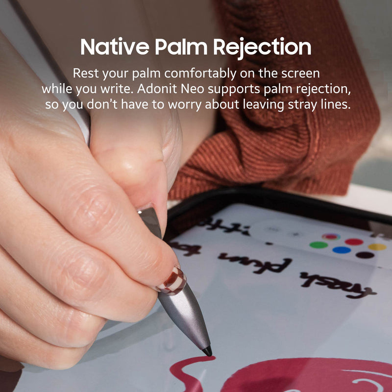 [Australia - AusPower] - Adonit Neo, Magnetically Attachable Stylus Pen for iPad with Palm Rejection, Active Digital Pencil, Compatible with iPad Air 4th/3rd, iPad Mini 6/5th, iPad 9/8/7/6th, iPad Pro 11/12.9" - Matte Silver 