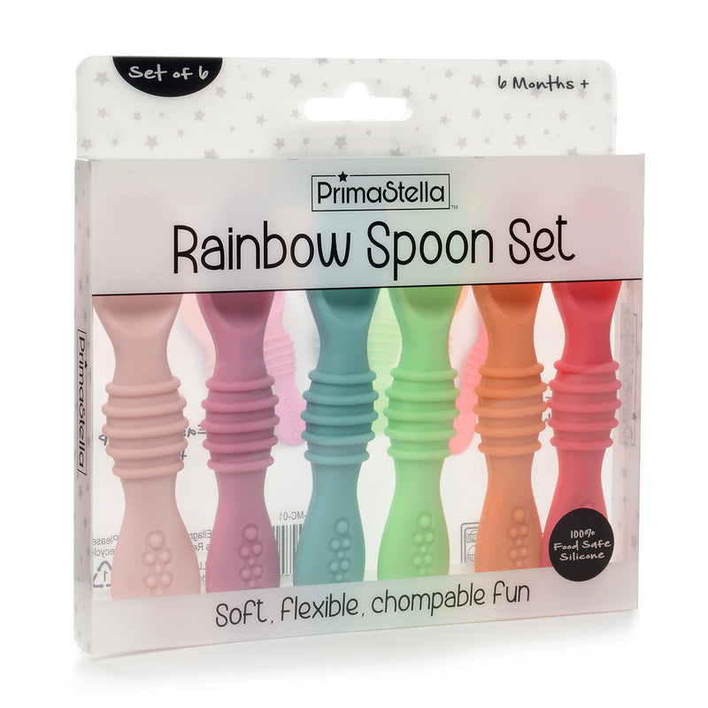 [Australia - AusPower] - PrimaStella Silicone Rainbow Chew Spoon Set for Babies and Toddlers | Safety Tested | BPA Free | Microwave, Dishwasher and Freezer Safe 