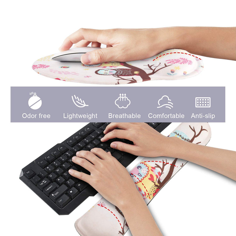 [Australia - AusPower] - Keyboard Mouse Pad Wrist Rest, Gel Ergonomic Wrist Rest Support Mousepads Mat, Non Slip Rubber Base Wrist Support with Memory Foam for Laptop Computer Home Office Work, Durable & Comfortable, Cute Owl 
