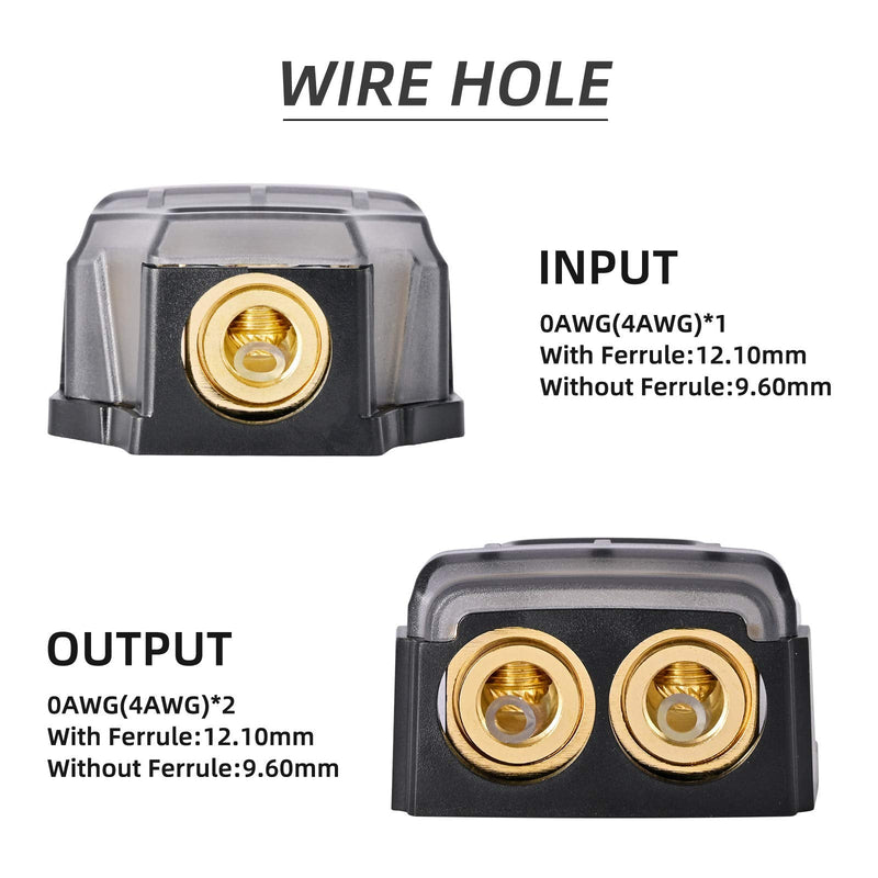 [Australia - AusPower] - LEIGESAUDIO 0/2/4 Gauge in 0/2/4 Gauge Out Copper Power Distribution Block for Car Audio Splitter(1 in 2 Out) 1 In 2 Out 