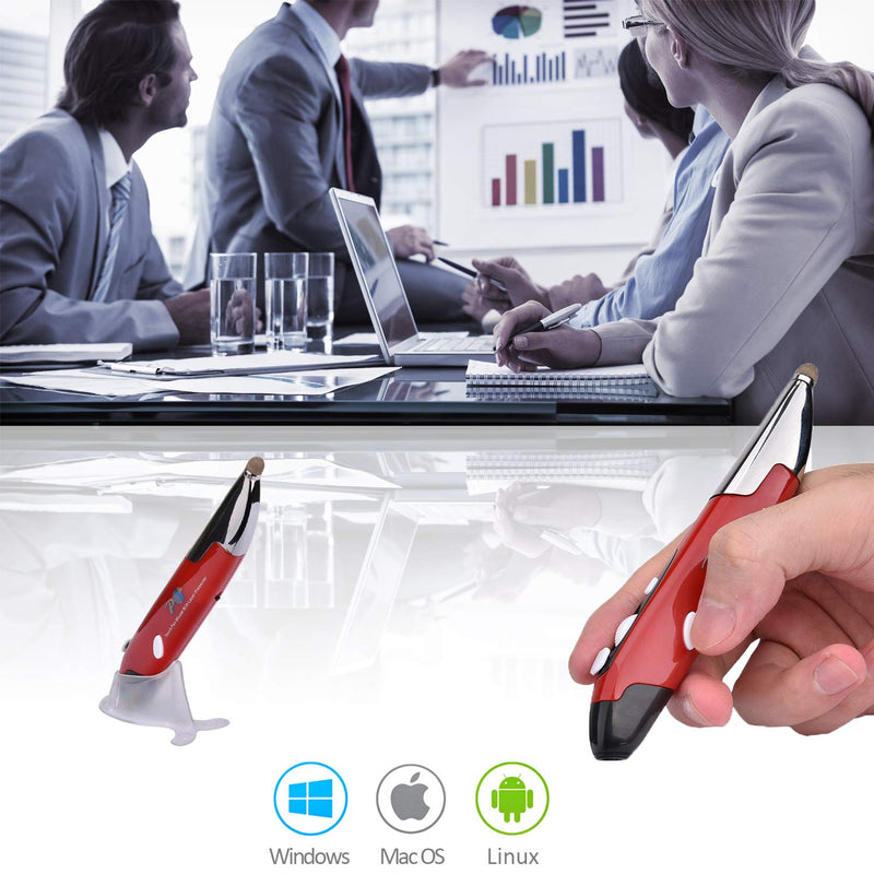 [Australia - AusPower] - 2020 Upgrade Wireless Optical Pocket Pen Mouse with Stylus Function, Promi 2.4G USB Digital Optical Pen Mouse, Adjustable 800/1200/1600 DPI Ergonomic Mice for PC Laptop Notebook Computer Mac (Red) Red 