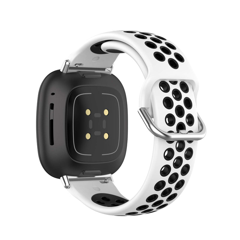 [Australia - AusPower] - BabyValley Band Compatible with Fitbit Versa 3/Sense Silicone Band+Metal Connector Breathable Bracelet Strap Smartwatch Accessories Band for Versa 3/Sense(White+Black) White+Black 
