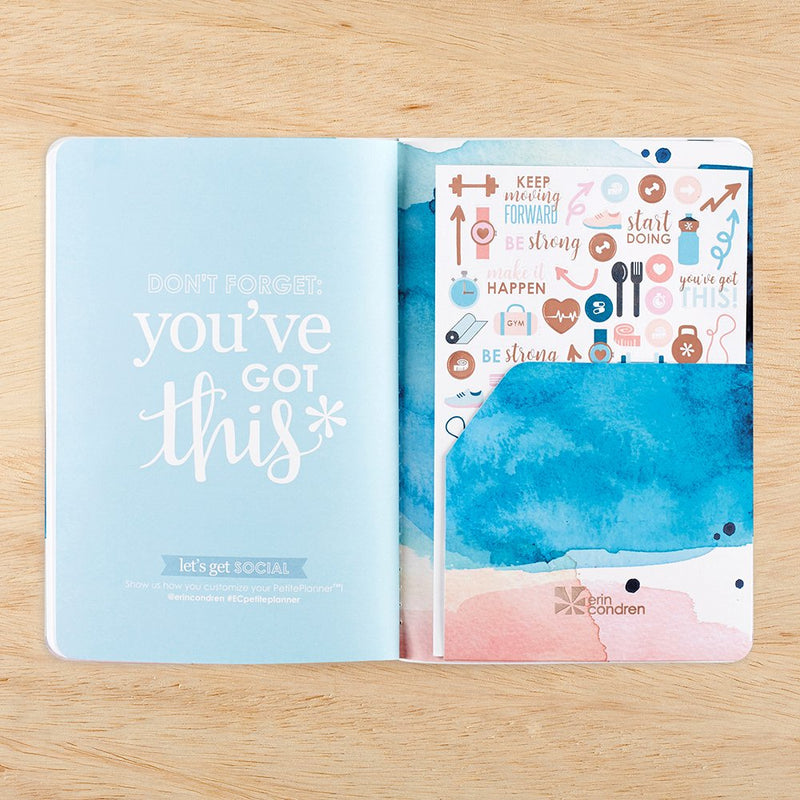 [Australia - AusPower] - Erin Condren Designer Petite Planner - Wellness Log/Wellness Planner Achieve Health Goals, Track Fitness, Sleep, Nutrition, Water Intake, Habits and More Watercolor Splash 