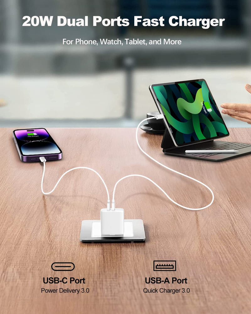 [Australia - AusPower] - [3Pack] USB C Wall Charger, 20W Dual Port Power Delivery+QC3.0 Fast Charger with Foldable Plug Type C Charging Block for iPhone 14 13 12 11 Pro Max Mini Plus XS XR X, iPad Pro, Samsung Galaxy White 