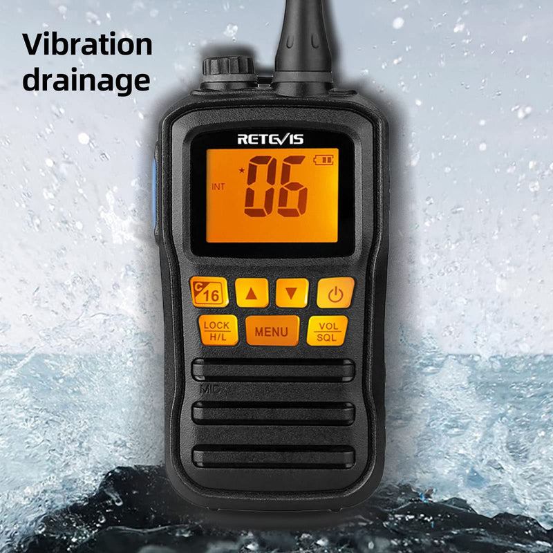 [Australia - AusPower] - Retevis RM01 Handheld Marine Radio,IP67 Waterproof Floating Marine Two-Way Radios,NOAA Weather Alert Ship to Shore,Tri-Watch,Marine Radio for Boats (1 Pack) 