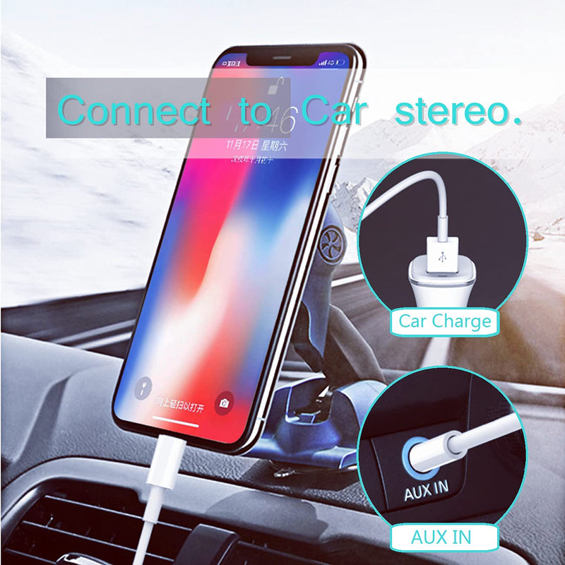 [Australia - AusPower] - [Upgraded ] 2 in 1 Audio Charging Cable Compatible with iPhone/iPad, Charge and Play Music Simultaneously Support to Car Stereo/Speakers/Headphone with 3.5mm Audio Jack, 3.94Ft (White) 