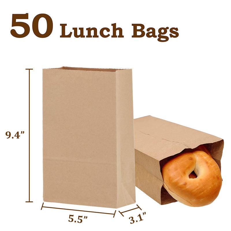 [Australia - AusPower] - Brown Paper Bags Bulk Paper Small Lunch Bags Kraft Takeout Bags for Grocery Delivery 1LB 50 Pack Brown 1 