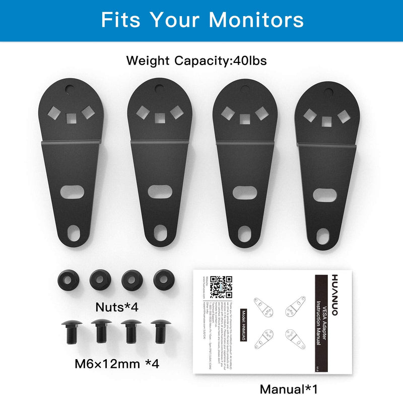 [Australia - AusPower] - HUANUO Universal Vesa Adapter -Vesa Extender, Monitor Mount Adapter Kit Fits Most 13 to 32 inch, Convert Vesa Plate to Reach 200×100 and 200×200 