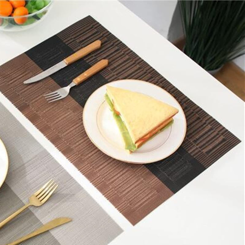 [Australia - AusPower] - Yopay Set of 8 Placemats, Non-Slip Vinyl Woven Table Mats, Washable Place Mats for Kitchen Dining Table, 18"X12", Gradient Brown 