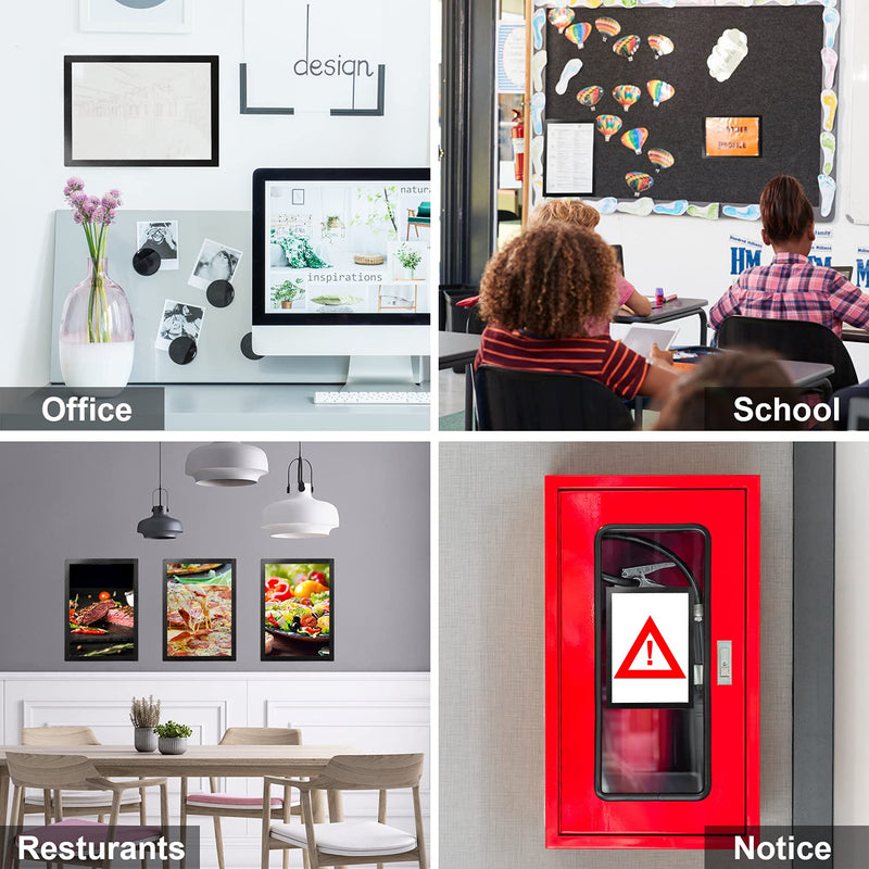 [Australia - AusPower] - Nellvita 4Pcs Magnetic Signs Holder, for 8.5" x 11" Letter, Durable PVC Magnetic Document Holder, Magnetic Picture Poster Frame, Can Self-Adhesive Wall/ Door/ Window or Magnetic for Refrigerator Black 4 Pcs 
