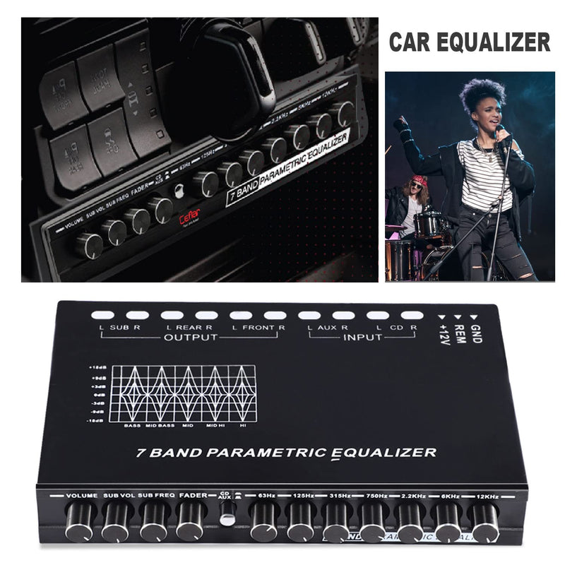 [Australia - AusPower] - Facmogu 7-Band Car Audio Equalizer, Adjustable 7 Bands EQ Car Amplifier Graphic Equalizer with CD/AUX Input Select Switch, Front/Rear + Sub Output, for Boat RV RTV Motorcycle Car Stereo Tone Control 