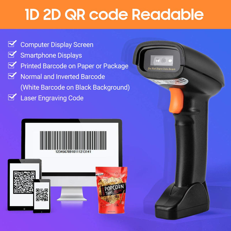 [Australia - AusPower] - Tera Wireless 1D 2D QR Barcode Scanner with Cradle Extra Fast Scanning Speed Ultra High Resolution Handheld Image Bar Code Reader for Warehouse Inventory 