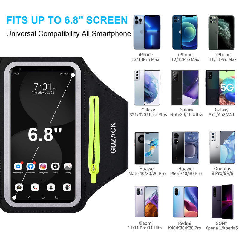 [Australia - AusPower] - Guzack Running Armband for iPhone 13 Pro Max/12 Pro Max/11 Pro Max/XR/XS/X, Galaxy S21/S20, with Airpods Pouch Card Slot & Key Pockets, Sports Arm Bands Cell Phone Holder Fit Up to 6.9 Inches Phone Black (Up to 6.9") 