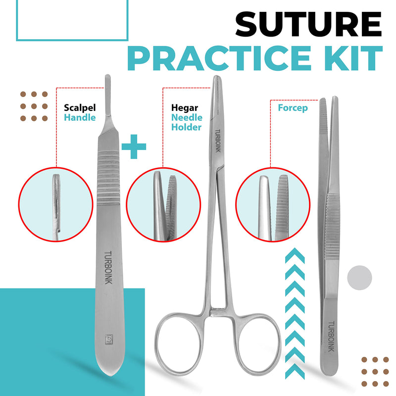 [Australia - AusPower] - Turbo Ink Complete Suture Practice Kit Includes Large Silicone Suture Pad with pre-Cut Wounds Sterile Sutures and Professional Quality Tools for Medical, Nursing and Vet Students. 