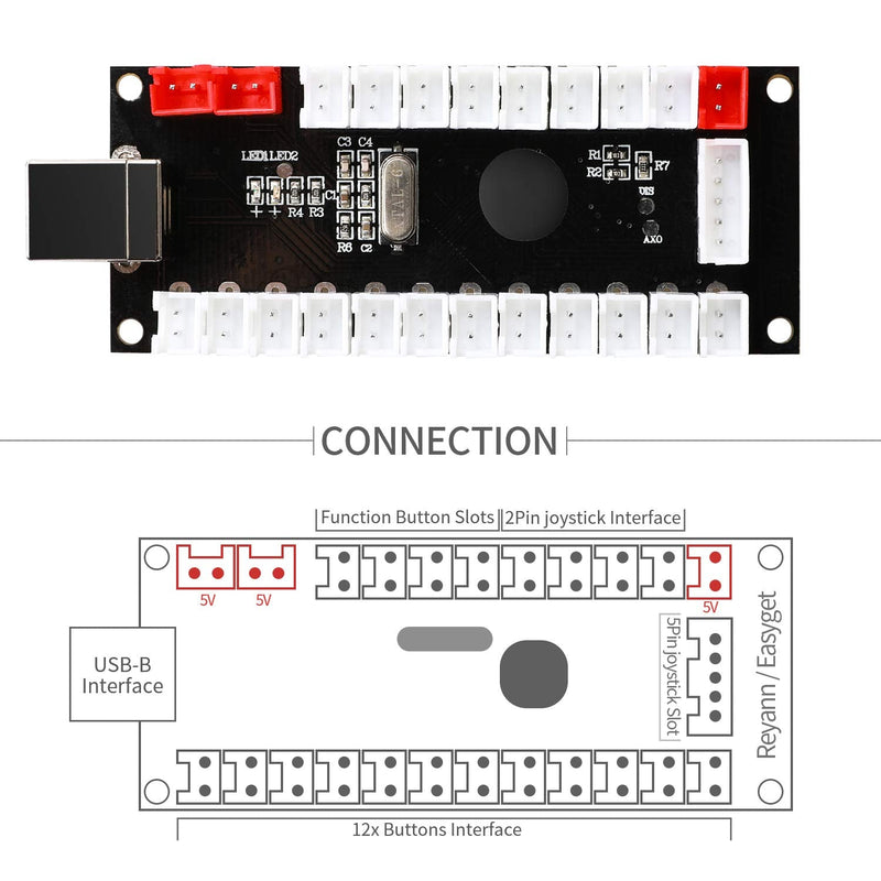 [Australia - AusPower] - GUWARRY 2-Player Zero Delay USB Encoder PC to HAPP Joysticks/HAPP Arcade Buttons for PC, MAME, Raspberry Pi, Arcade1Up - Three 5V Power Output for led Joysticks/LED Daisy Chain/LED Arcade Buttons HAP+4.8 
