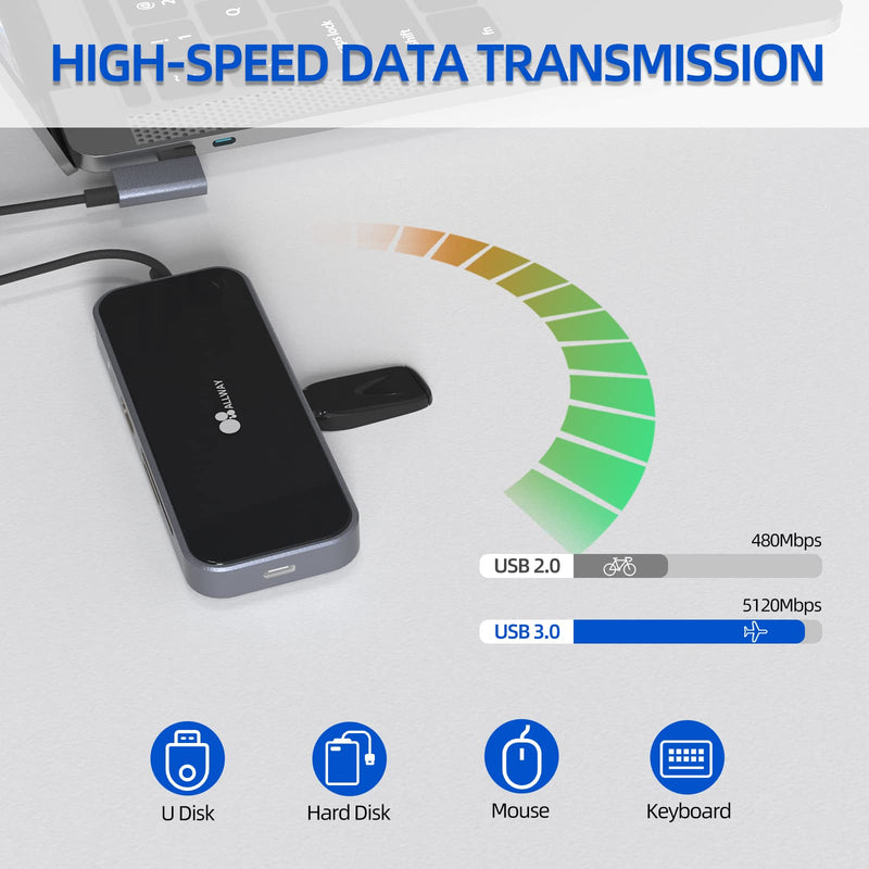 [Australia - AusPower] - USB C Hub, Docking Station, ALLWAY 8 in 1 USB C Adapter with 4K USB C to HDMI, 60W Power Delivery SD/TF Card Reader 2 USB 3.0 Ports USB C Data Port 3.5mm Audio/Mic for MacBook Pro and HP Dell Laptops 