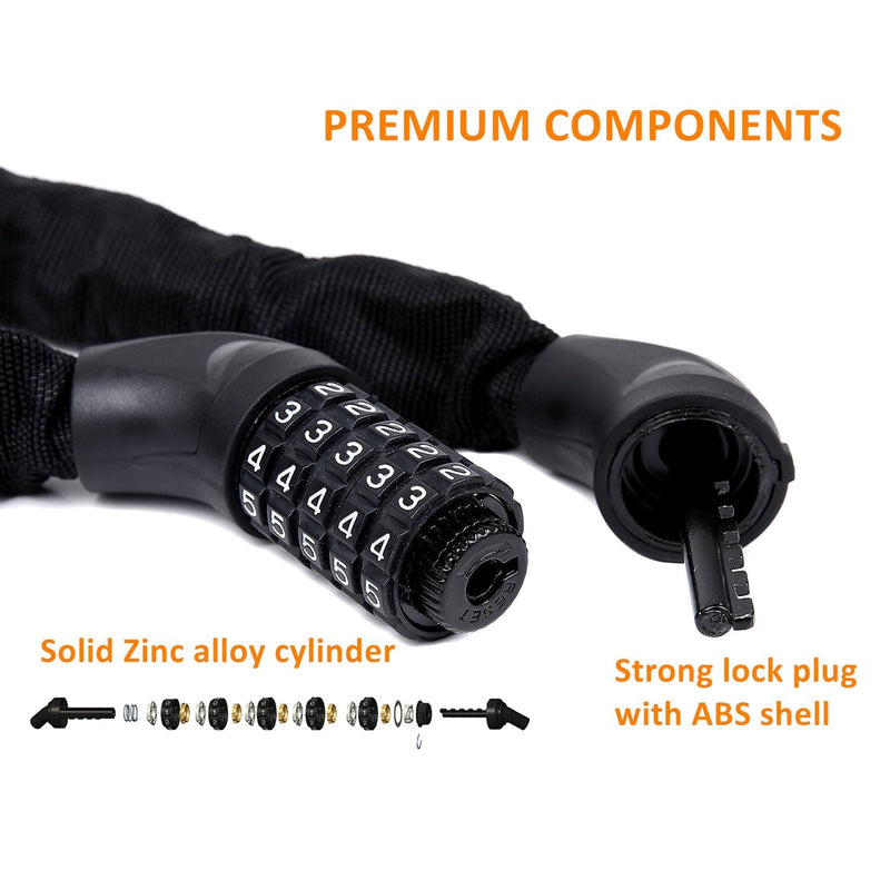 [Australia - AusPower] - Sportneer Bicycle Chain Lock, 5-Digit Resettable Combination Anti-Theft Bike Locks 3.2 ft Black 