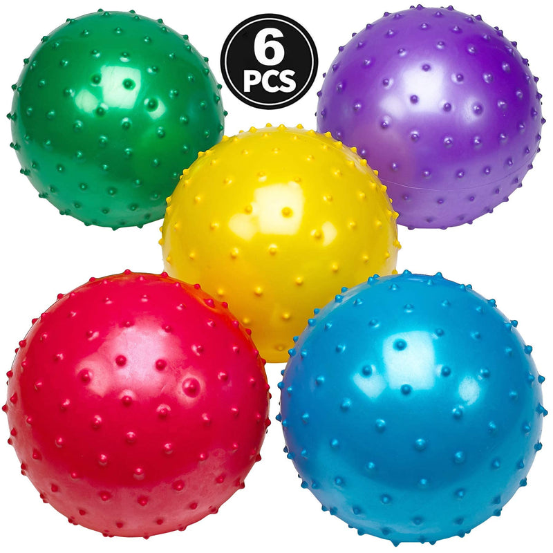 [Australia - AusPower] - Knobby Balls - (Pack of 6) Bulk 7 Inch Sensory Balls and Spiky Massage Stress Balls, with Pump, Fun Bouncy Ball Party Favors, Stocking Stuffers for Kids, Toddlers by Bedwina 