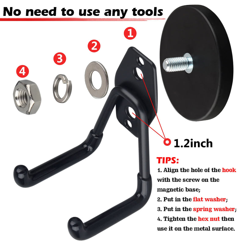 [Australia - AusPower] - ULIBERMAGNET Strong Garage Magnetic Hooks, 2 Pack Heavy Duty Storage Utility Magnet Hooks with Anti-Slip Coating for Indoor & Outdoor Hanging (Black) 2.59INCH MEDIUM L Black 