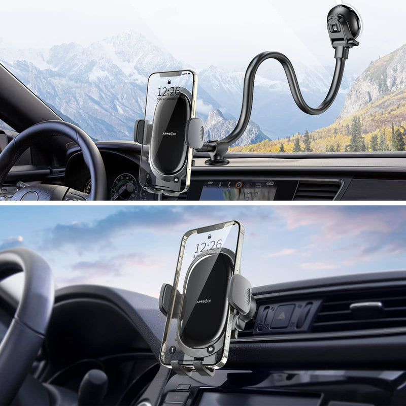[Australia - AusPower] - APPS2Car Gooseneck Car Phone Holder, Phone Mount for Car Dashboard, Phone Windshield Mount with Suction Cup & Anti-Shake Stabilizer, Compatible with iPhone 13/12 Pro Pro Max Mini, Samsung & More 