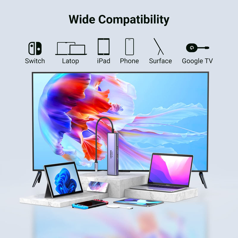 [Australia - AusPower] - UGREEN USB C Hub 4K@60Hz, USB to HDMI Multiport Adapter, 7-in-1 USB Hub for Laptop, 1Gbps Ethernet, 100W PD, SD/TF Card Reader, 2 USB 3.0 Ports, Docking Station Compatible with MacBook, iPad, Surface 