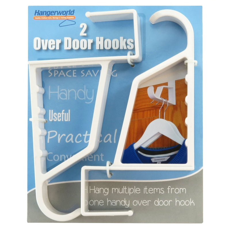 [Australia - AusPower] - HANGERWORLD 2 Pack Over The Door Hooks for Hangers - Extra Strong White Plastic Over Door Hook for Hanging Clothes, Towels, Robes, Hats, Bags and More 