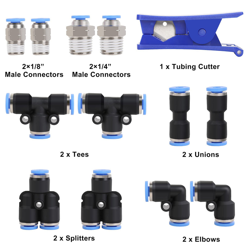 [Australia - AusPower] - Hromee Air Line Tubing Kit, 5/32 Inch (3.97MM) OD x 32.8 Feet Polyurethane PU Tube and Push to Connect Fittings, 14 PCS Compressed Pipe and Accessories Kit Polyurethane (PU) 