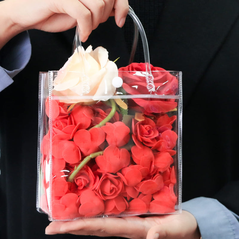 [Australia - AusPower] - BadenBach 24 PCS Clear Plastic Gift Bags with Handle,5.9" x 6.3" x 2.8",Reusable Transparent PVC Gift Wrap Tote Bag for Shopping Retail Merchandise Boutique Wedding Birthday Baby Shower Party Favor 1 Count (Pack of 24) 
