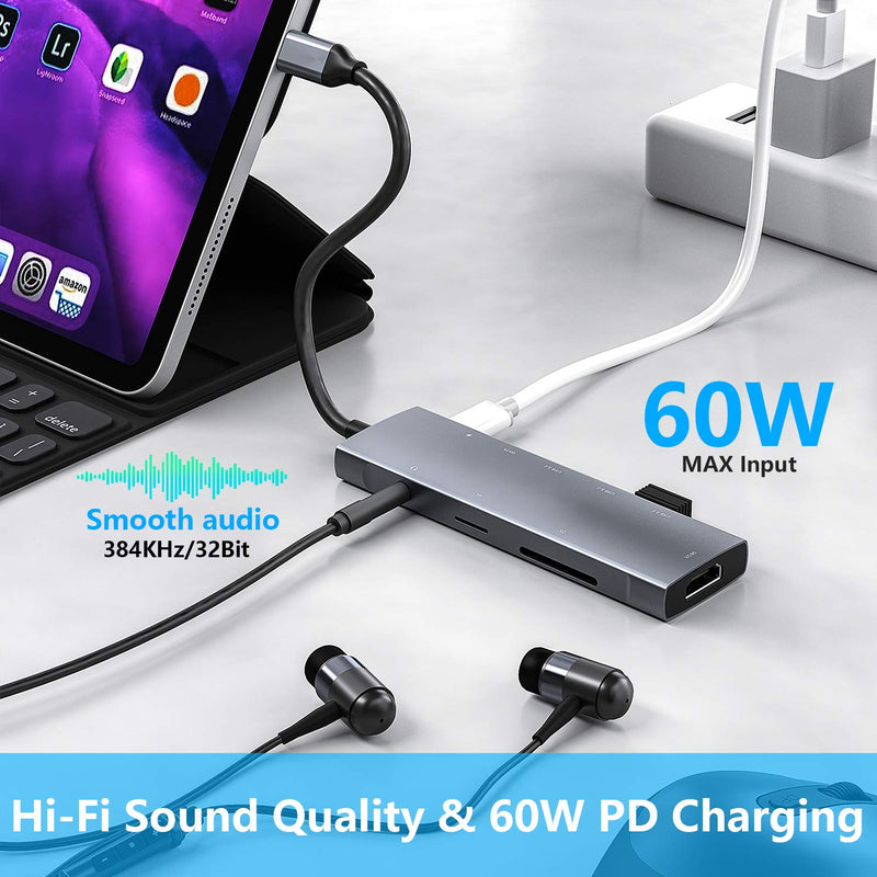 [Australia - AusPower] - USB C HUB for iPad Pro 9-in-1 Adapter iPad Pro 2021 2020 12.9 11 inch iPad Air 5 4 Docking Station with 4K HDMI, USB-C PD, SD/TF Card Reader, USB 3.0, 3.5mm Headphone Jack, Type C Data, iPad Mini 6 