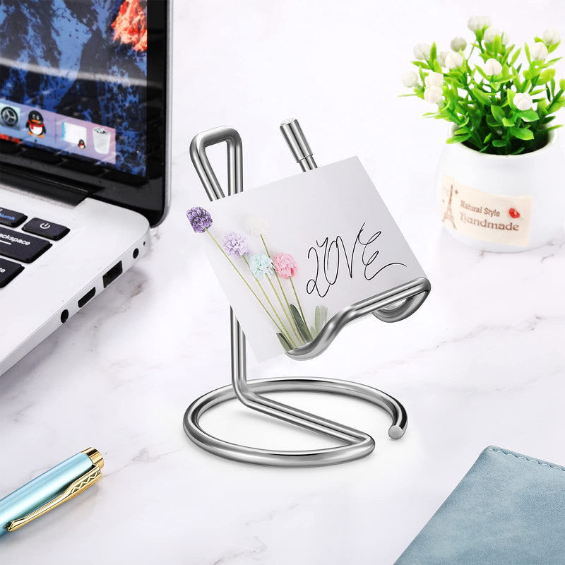 [Australia - AusPower] - 2 Pieces Metal Business Card Holder for Desk, Cell Phone Stand, Elegant Line Business Card Display Holder Stand, Office Desktop Business Name Card Organizer (Silver) Silver 