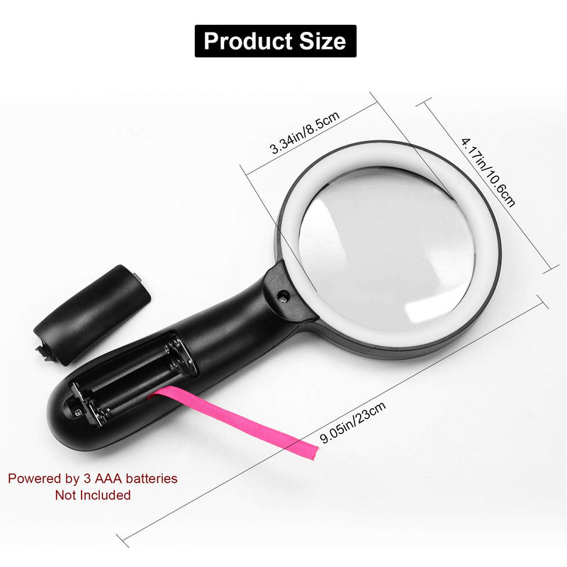 [Australia - AusPower] - Magnifying Glass with Light, 10X Handheld Large Magnifying Glass 12 LED Illuminated Lighted Magnifier for Macular Degeneration, Seniors Reading, Soldering, Inspection, Coins, Jewelry, Exploring 