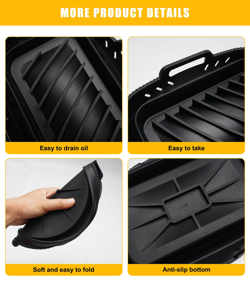 [Australia - AusPower] - MAGIMODAC 2 Pack Air Fryer Silicone Liners, Rectangular Silicone Pot Collapsible, 8QT Reusable Airfryer Basket Accessories (8QT, Black Red Set) 